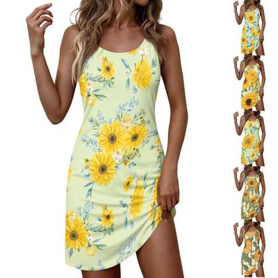 Ärmelloses Damen-Freizeitkleid mit Blumenprint, Rundhalsausschnitt, Leicht, Lockere Passform, Sommerkleid für den täglichen Gebrauch und Outdoor-Aktivitäten
