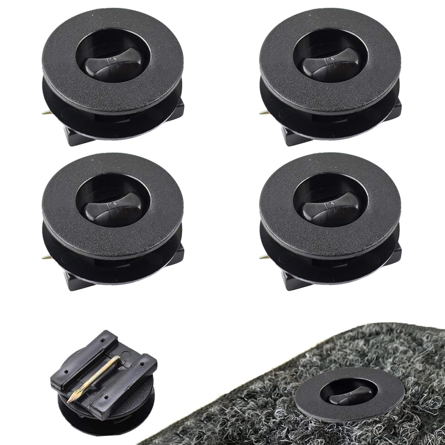 Универсальные клипсы для автомобильных ковриков, Набор из 4 штук, Фиксирующие клипсы для напольных ковриков, Клипсы для крепления коврового покрытия, Застежки-молнии, Противоскользящие, Легкая установка чёрный