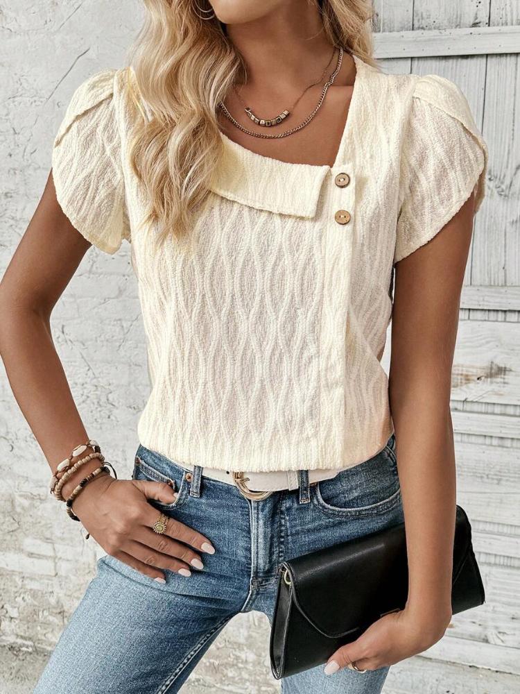 

Женский новый элегантный топ с текстурой, однотонный, с косым вырезом горловины 2XL бежевый