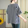 DIMANAF 2025 Summer Plus Size Short Sleeve T-Shirt Stripe Women O-Neck Loose Basic Tops Tees