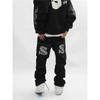 American Street Retro Letter Printing Washed Black Jeans Hip-hop Loose Straight Wide-leg Trousers Ins