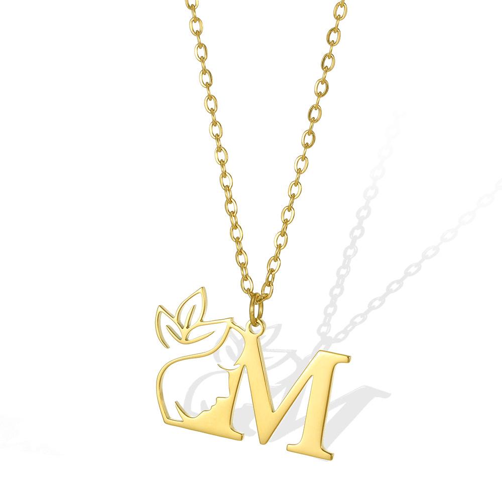Stainless Steel Floral English Alphabet Necklace - Women's Unique Clavicle Chain