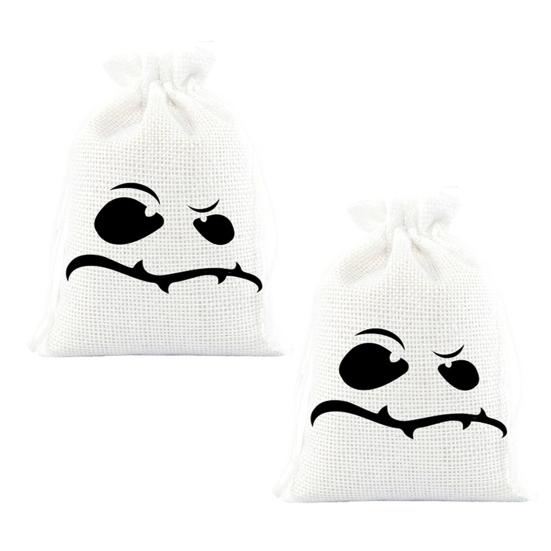 Party Favor Bags with Handles 2 Pcs Halloween Burlap Gift Drawstring, Trick or Treat Kids Activity Supplies Candy Pouch, Reusable Goodies Bag