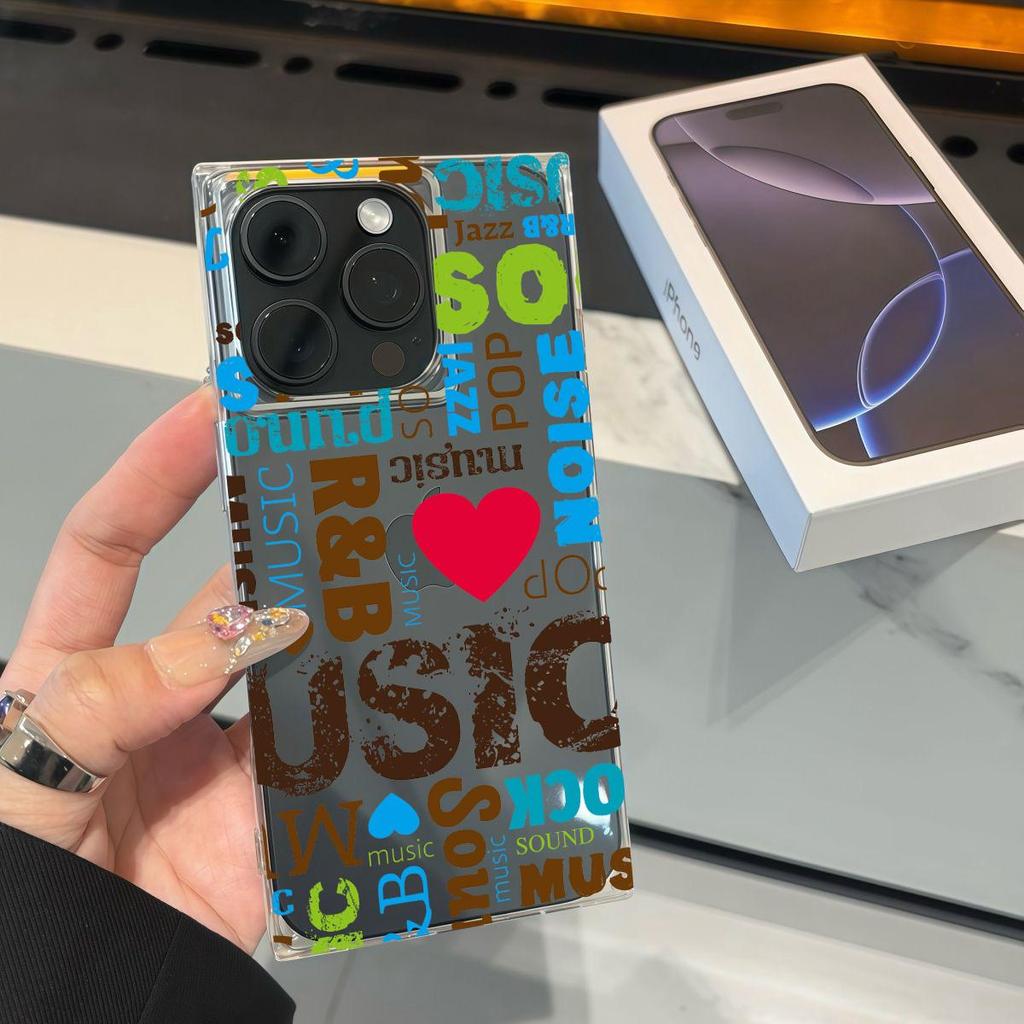 Clear Square Back Tube Case Protection For iPhone 11 14 Pro Max 16 ProMax 15 Plus 13 12 Anti-Oxygen,Red Heart English Pattern Casing