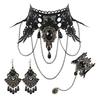 Black Choker Lace Necklace with Bracelet and Earrings Set Gothic Vintage Witch Jewelry for Halloween Costume Wedding