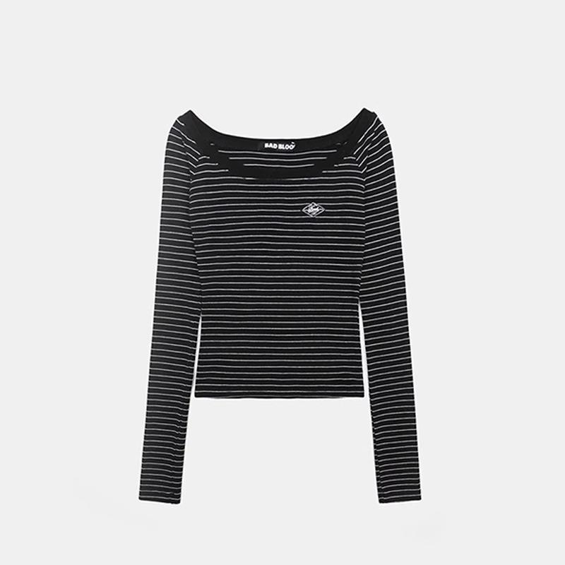 Korean Badblood BCAC Series American Spicy Girl Striped One-Shoulder Slim-Fit Top Small чёрный