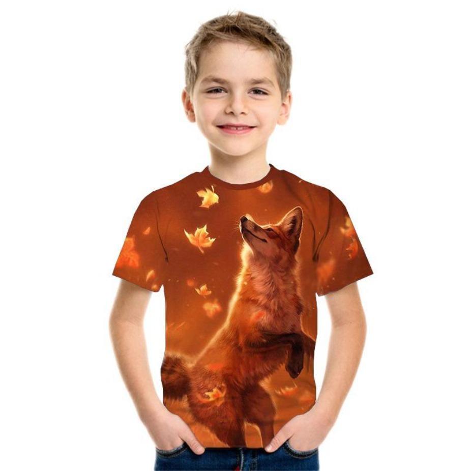 

Животные Детские футболки Топы с круглым вырезом Полиэстер Повседневная Спортивная одежда Удобные футболки Лев Волк Короткий рукав 3D-принт Футболка 170