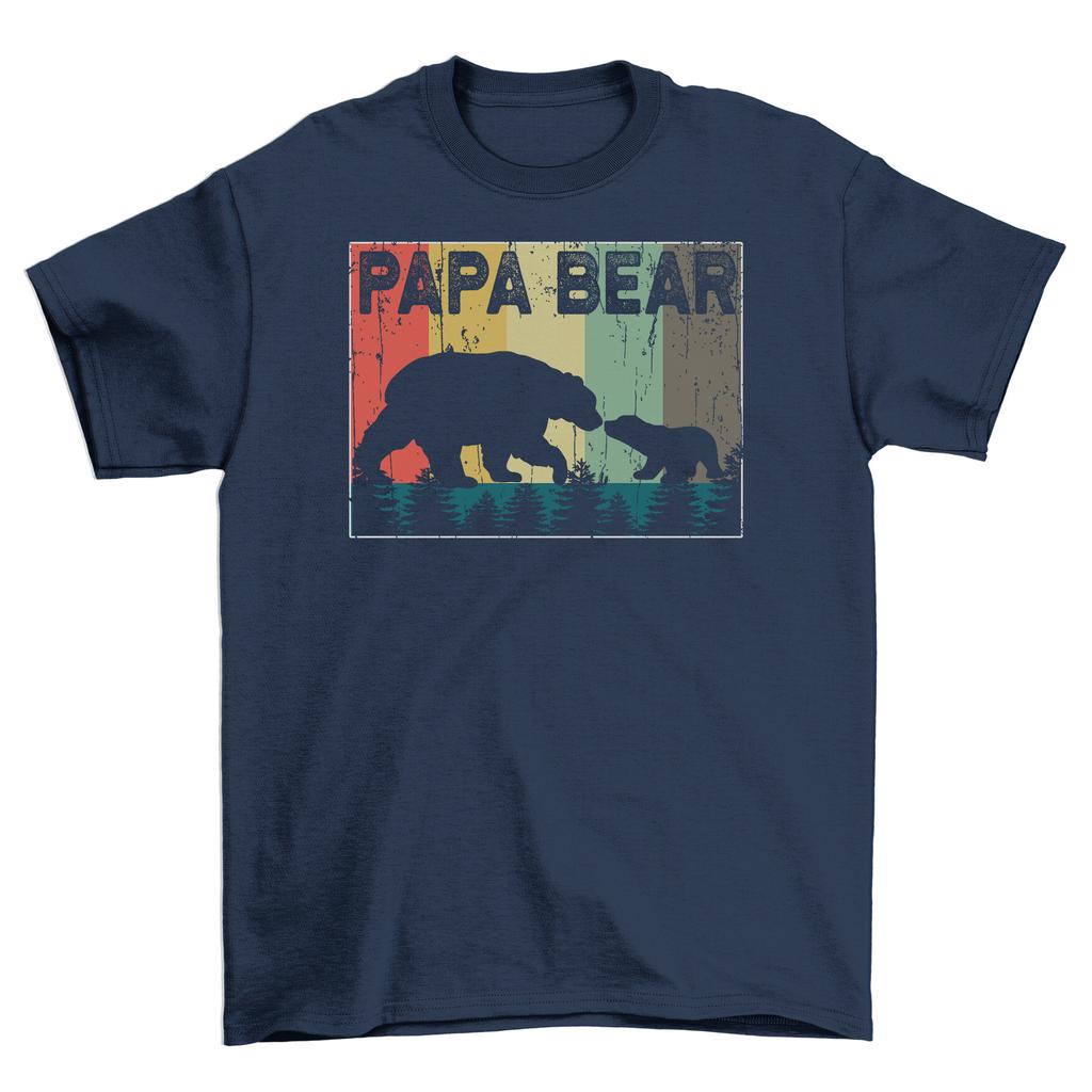 Sunset Papa Bear Retro Vintage T Shirt Summer Mens Casual Shortsleeved Tops Cotton Sportswear Roundneck Fashion Tracksuit