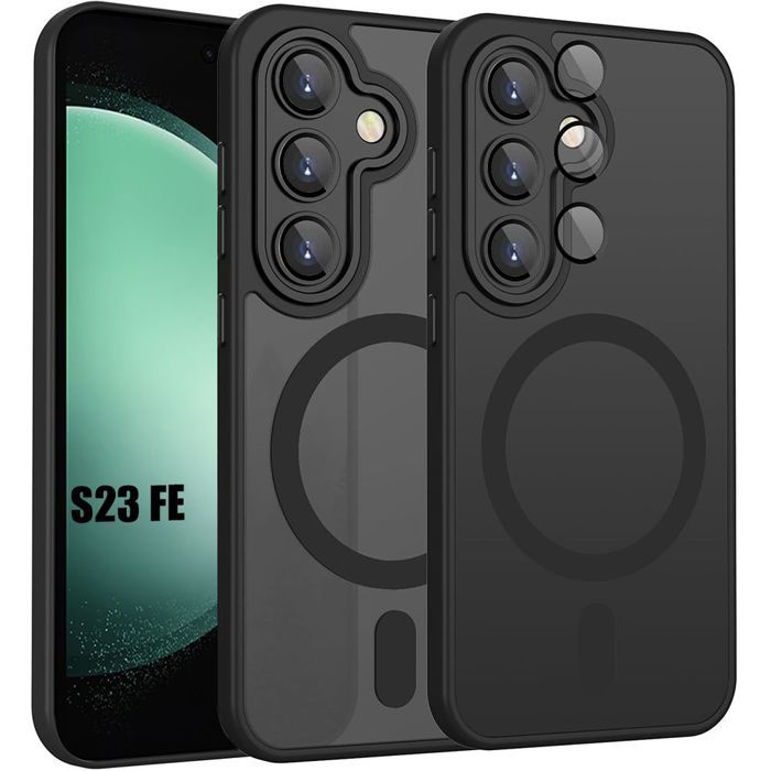 Coque pour Samsung Galaxy S23 FE, avec Anneau Magnétique et Protection Caméra - Noir