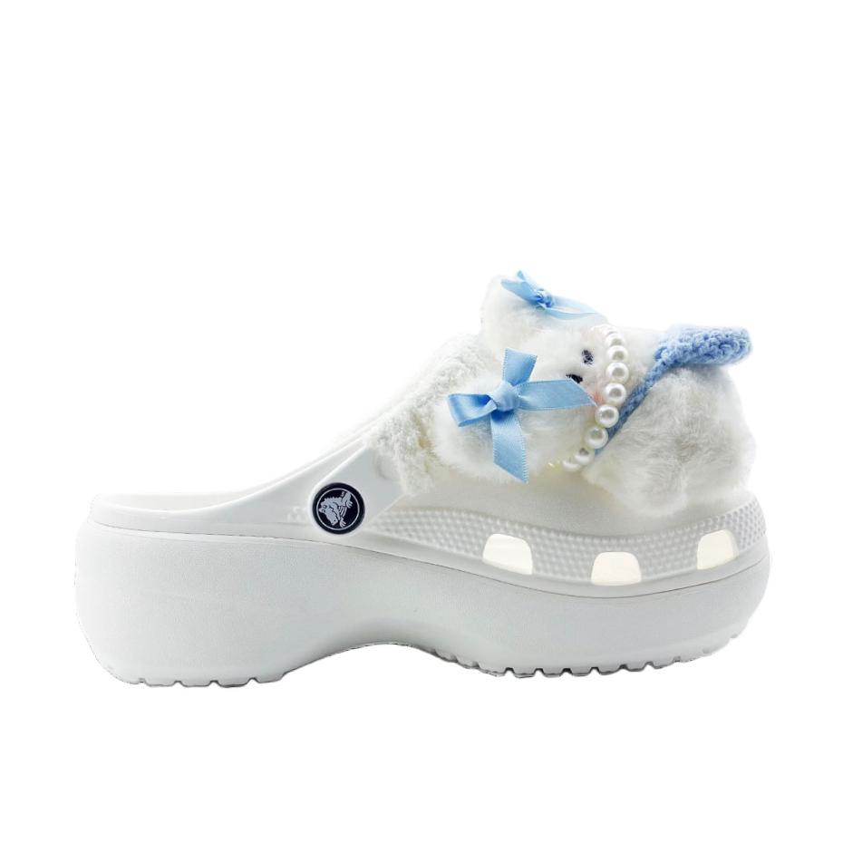 Crocs Classic Platform Clog EVA Blue Hat Rabbit School Style Hole Shoes Unisex White