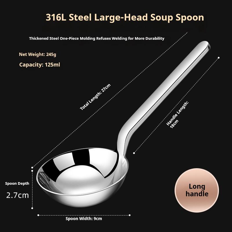 Stainless Steel Big Round Spoon Deep Big Head Spoon Household Soup Spoon 316 Stainless Steel Spiral Noodle Spoon