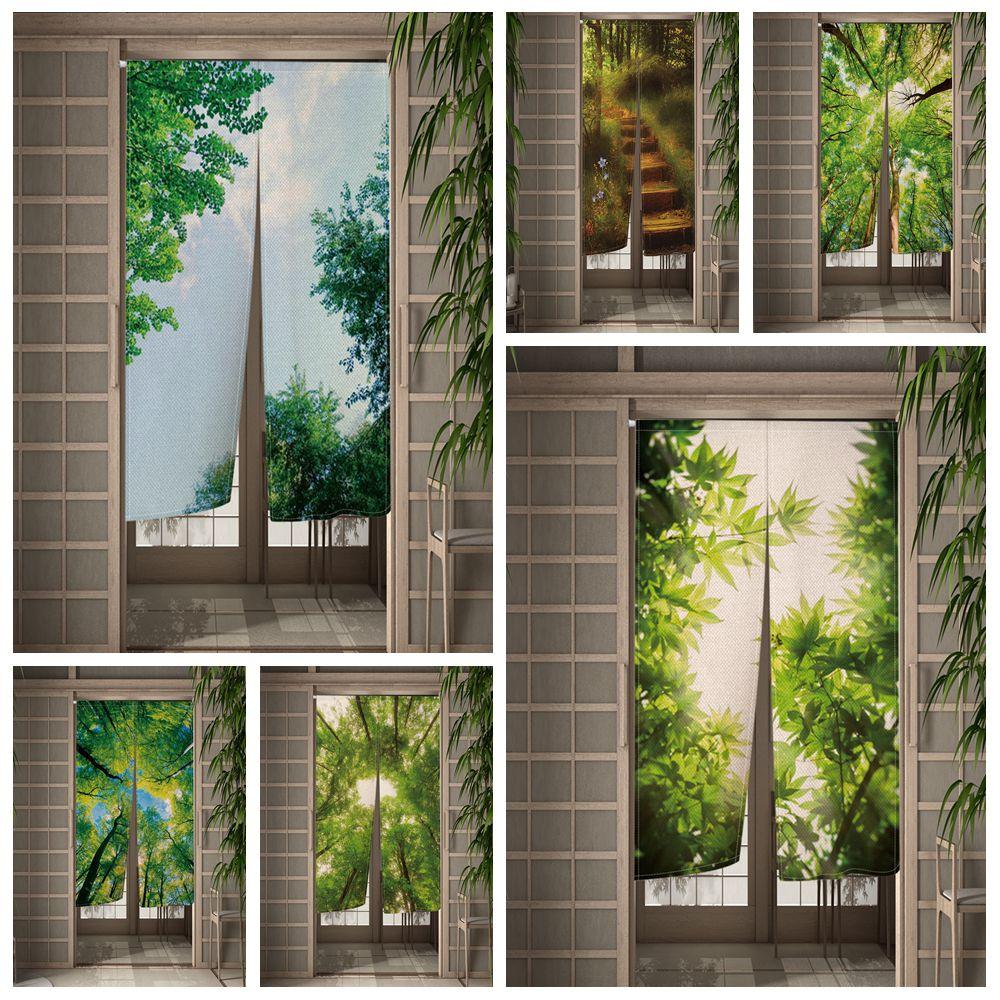 Secluded Forest landscape Door Curtain Linen Curtain Bedroom Living Room Home Decor Doorway for Kitchen Entrance Half Curtain
