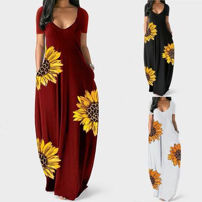 Lässiges, lockeres All-Match-Modekleid mit Sonnenblumendruck für Damen