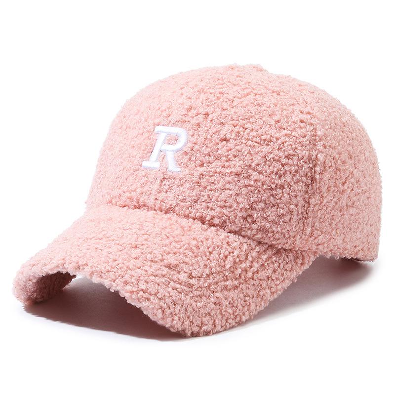 Winter Fuzzy Teddy Baseball Cap R Letter Embroidered 6-Panel Warm Soft Casual Adjustable Outdoor Unisex Custom Hat Manufacturer