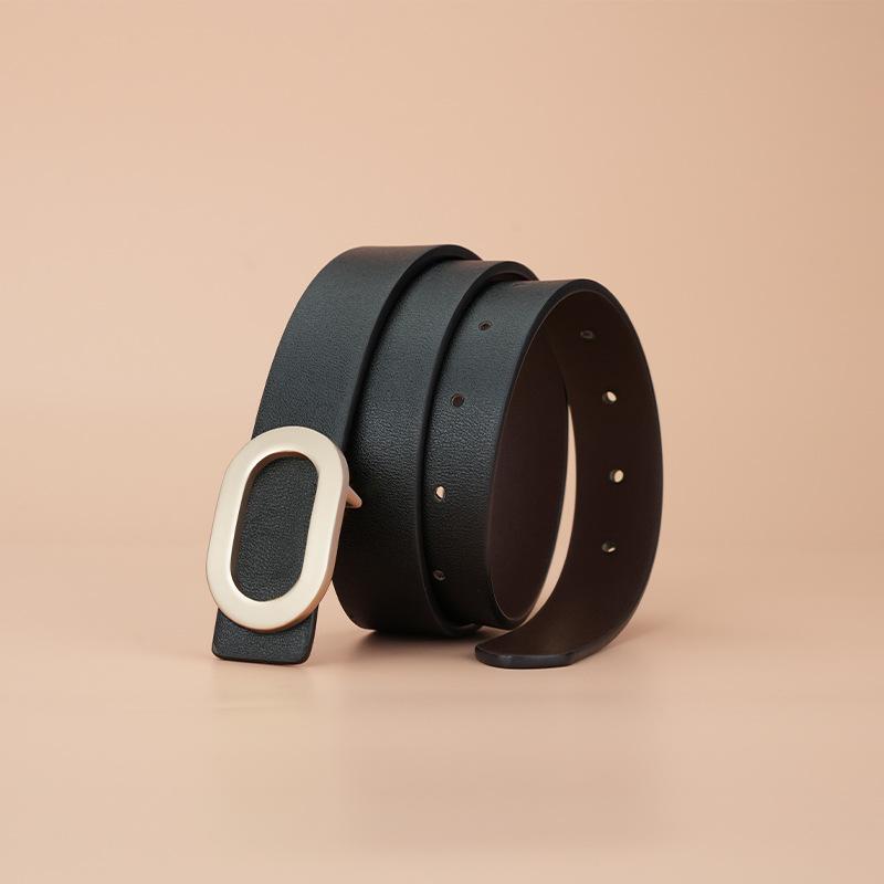 New 2.8cm Wide Smooth Plate Buckle Cowhide Belt