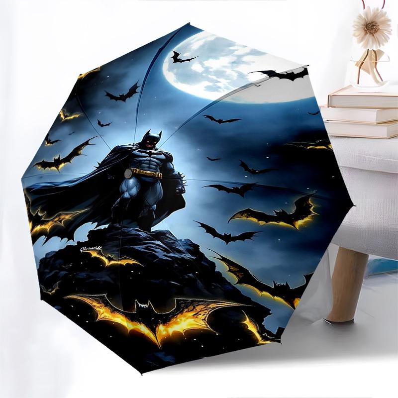 1pc Batman, Full Moon Automatic Folding Umbrella - Compact 8-Rib Design, Durable Plastic & Iron1469L