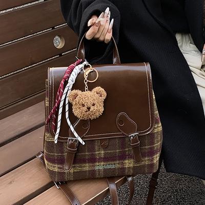 Sac à dos en laine à carreaux rétro pour femme, nouveau sac à dos à carreaux Automne et Hiver, sac de trajet quotidien