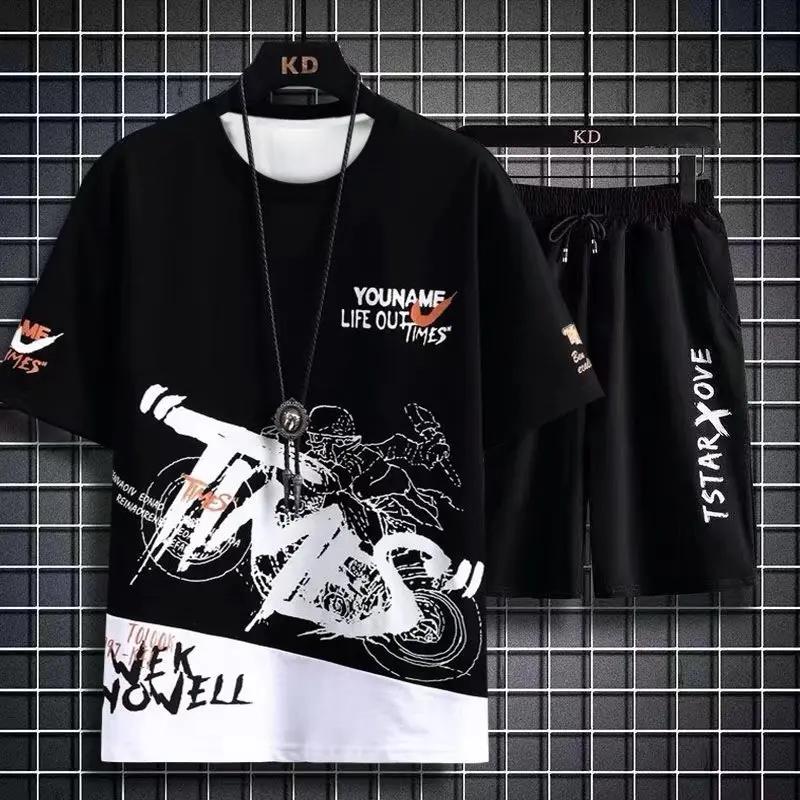 Men Sets Summer Student Casual Sports Set Thin O-Neck Short Sleeved T-shirt Outdoor Jogging Breathable Quick Drying 2 Piece Suit