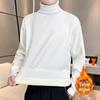 Men's Solid Color Knitted Turtleneck Sweater - Warm Velvet, Autumn/Winter Style, Mid-neck Design