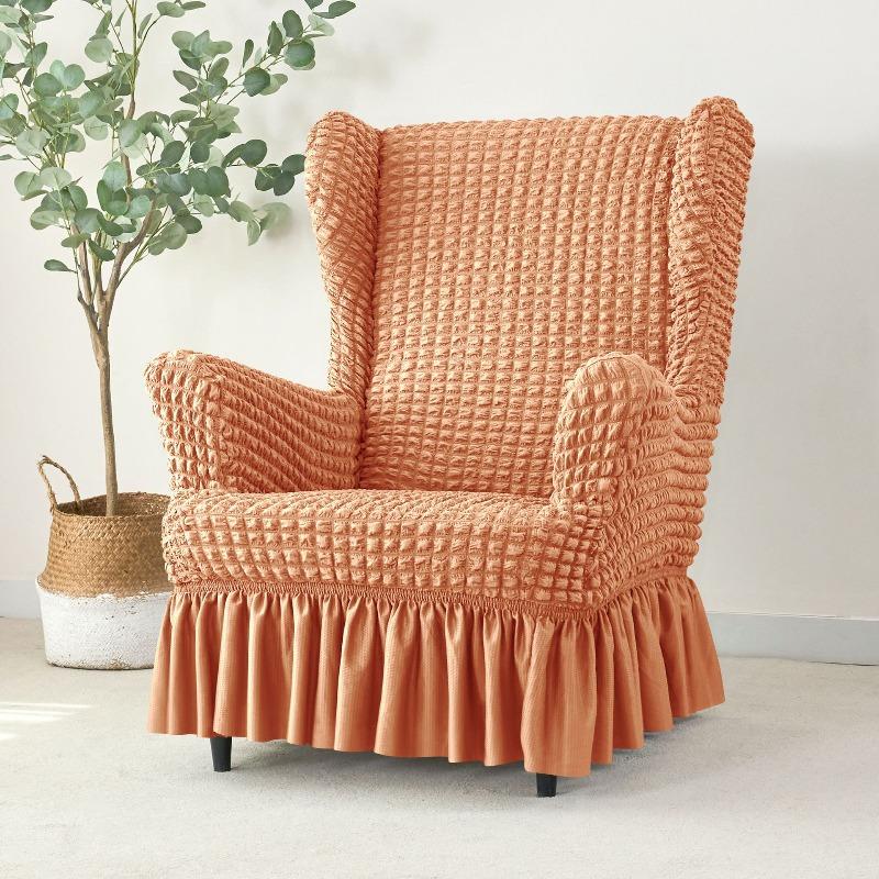 

Elegant Simple Solid Color Wingchair Cover High Elastic Bubble Grid Stretch Washable Slipcover for Home/Kitchen Sofa Chair Decor Wingchair Cover 1pc оранжевый