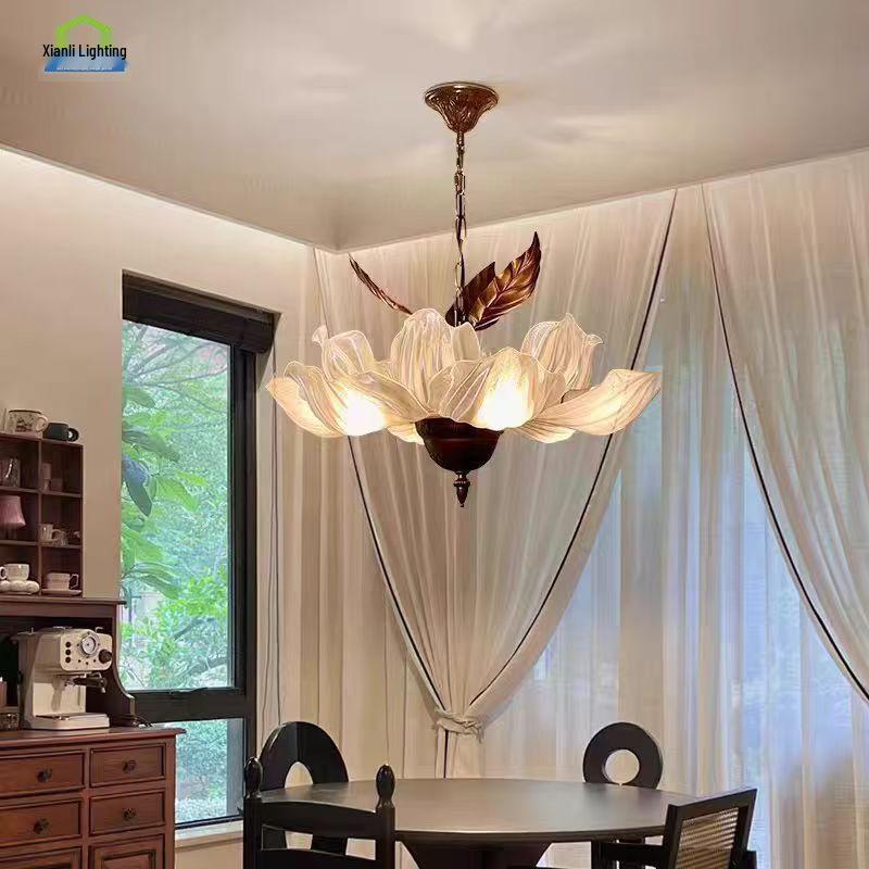 Vintage French Petal Chandelier - Zen-Inspired Song Dynasty Aesthetic for Living Room or Restaurant