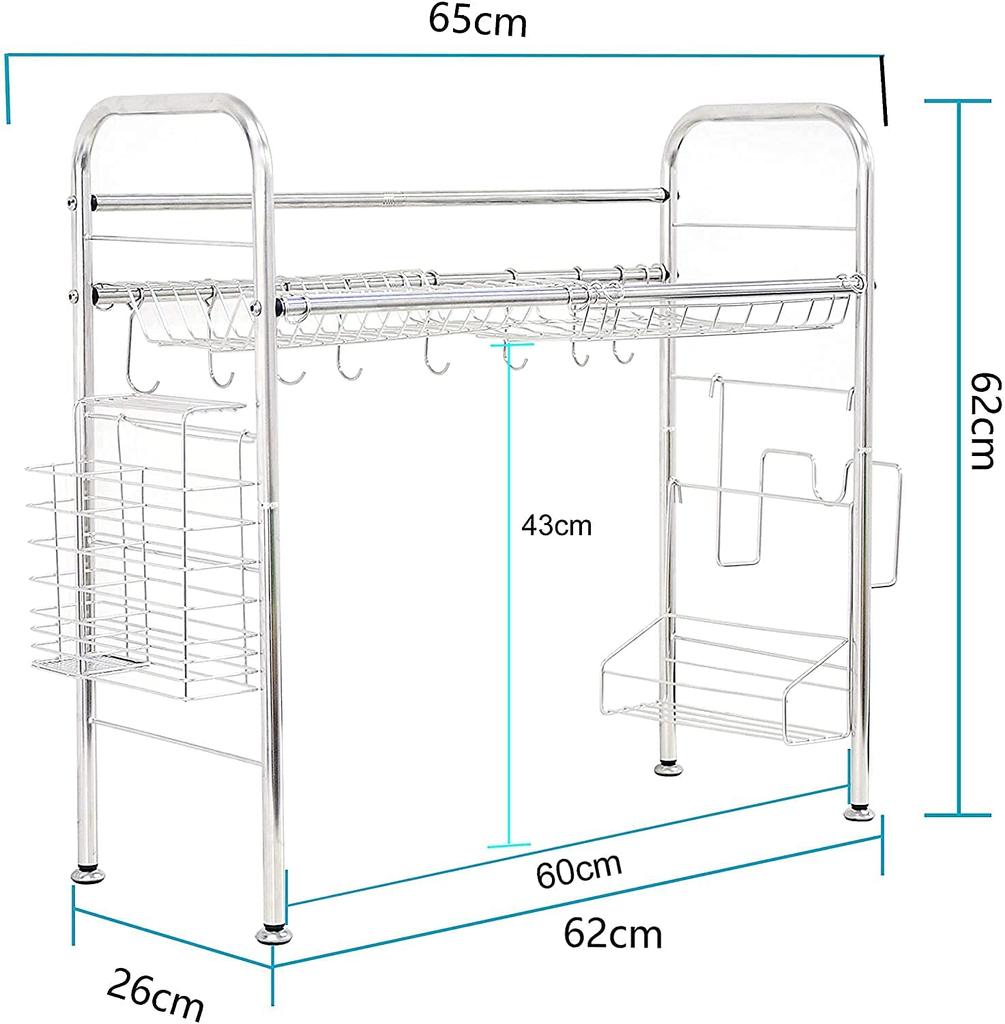 Rxakudedo Dish Drainer Kitchen Storage Dish Drying Dish Drainer Rack Stainless Steel Over-the-sink (Width 62cm)