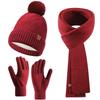 3pcs Wool Hat Scarf Gloves Set Solid Color Winter Beanie Hat Neck Warmer Thermal Knit Cap  Winter