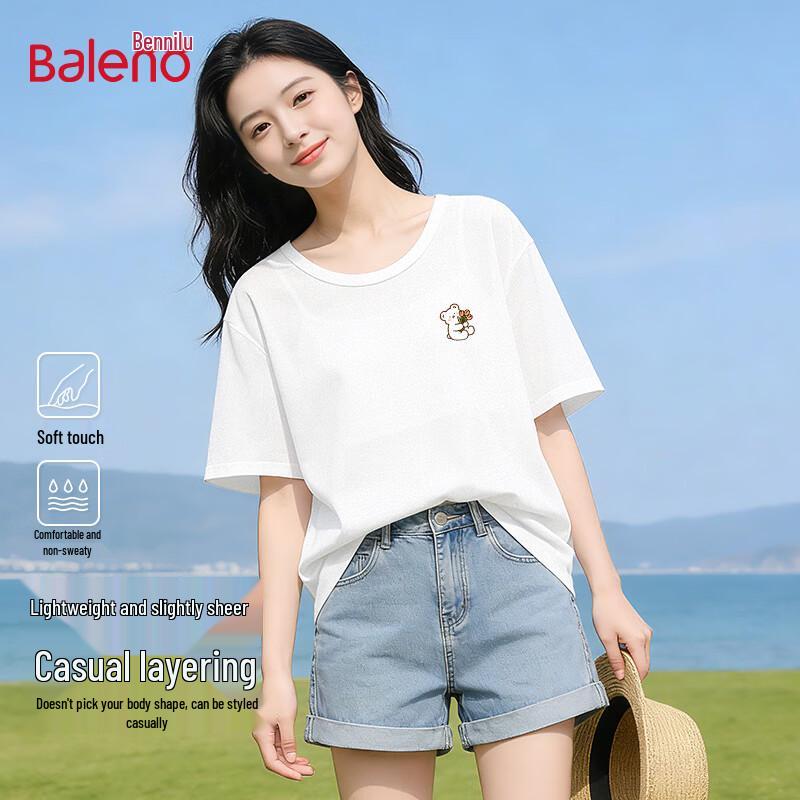 Baleno Women s Summer Bear Print Loose Fit Thin Snowflake Cotton Short Sleeve T-Shirt XL