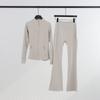 Womens Stand Collar Jacket Flared Pants Set Casual Sporty All-Match Yoga Outfit