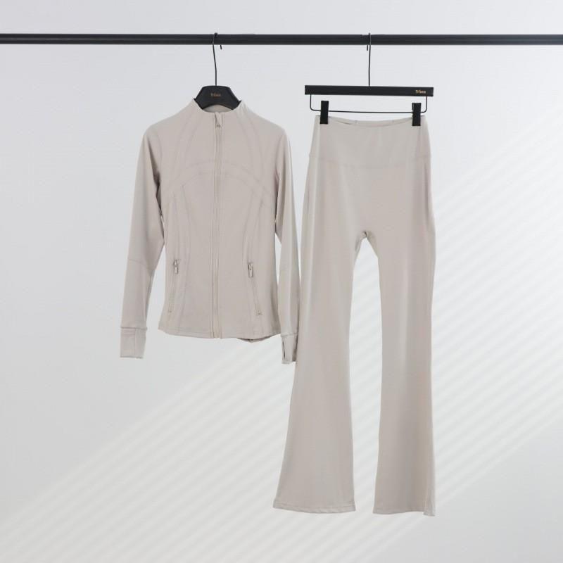 Womens Stand Collar Jacket Flared Pants Set Casual Sporty All-Match Yoga Outfit