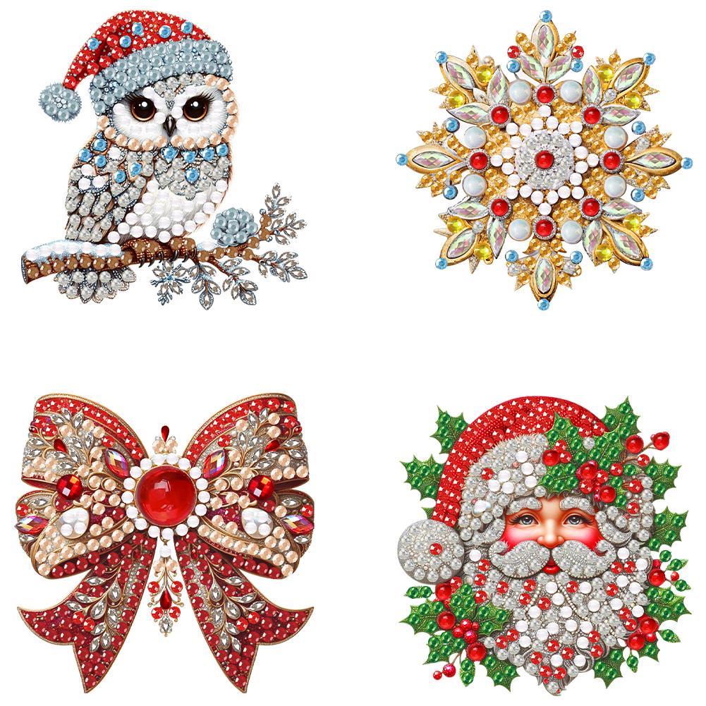 4 st Akryl Specialformad God Jul Diamantmålning Brosch Diamantkonst Brosch Smyckeset för Nybörjare