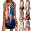 Women's Summer Casual Sun Skirt With Pocket V-Neck Independence Day Printed Loose Vest Dress