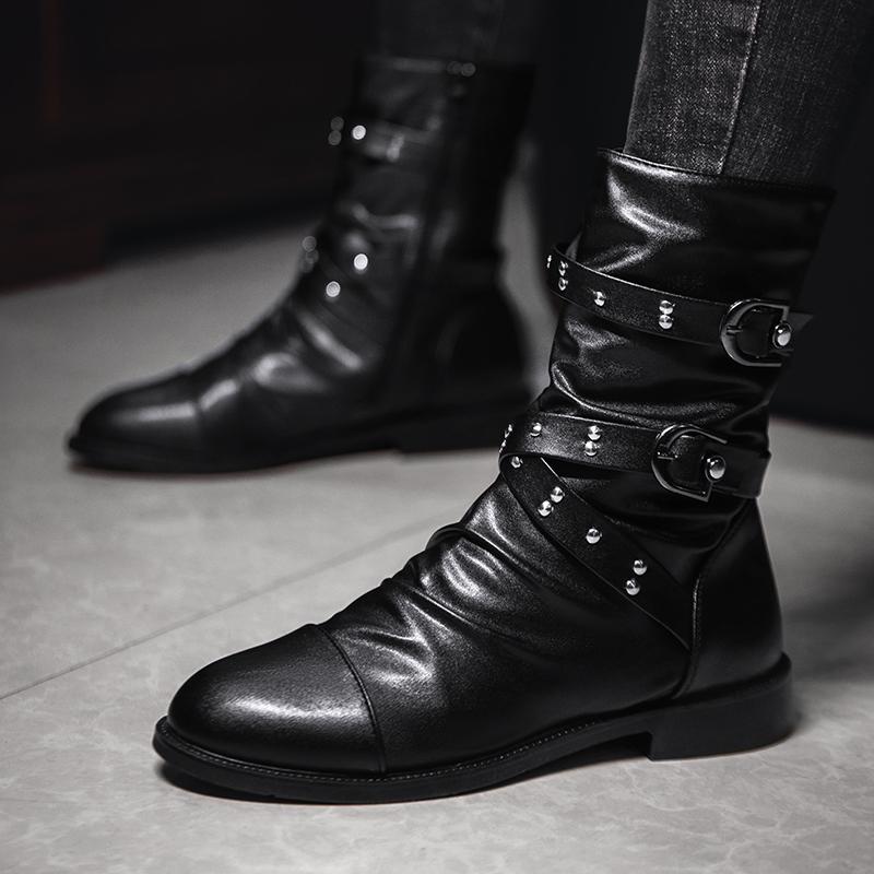 Men's Black motorcycle boots Trendy and personalized designer styles Party Nightclub Outdoor shoes for autumn and winter New-45