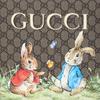 Gucci X Peter Rabbit Kolaboracja Nadruk Zwierzęcy Magnetyczne Zamknięcie Płócienna Torba Tote Dzieci Torba Tote Beżowy Ciemny Brąz 605614-FACZU-8459