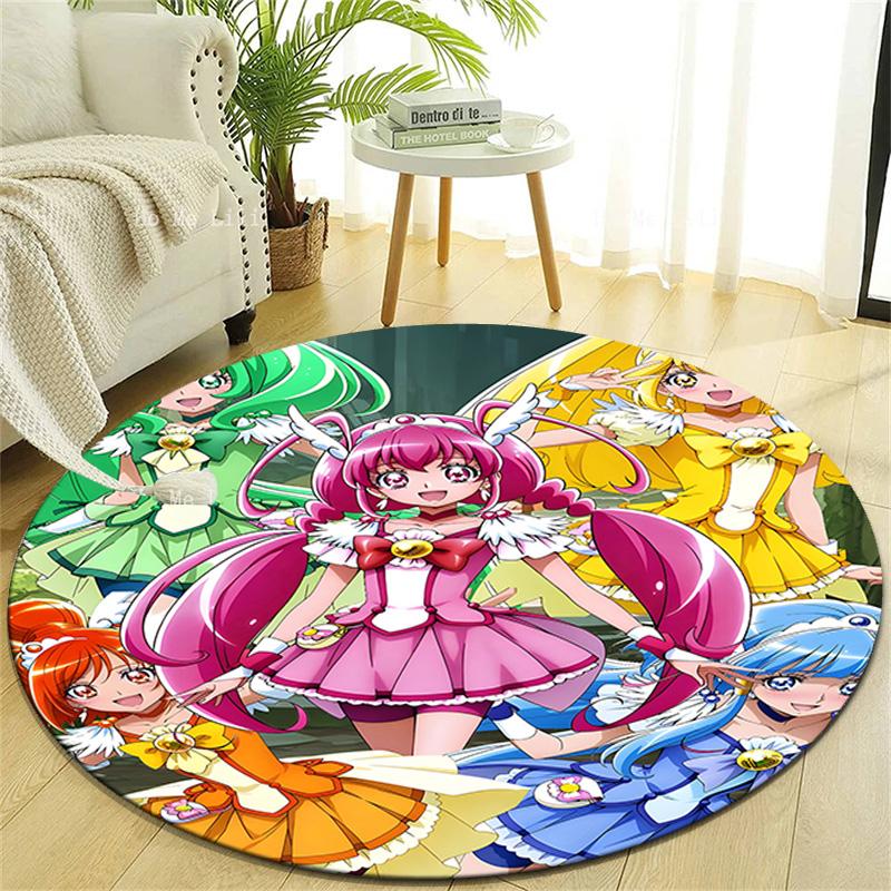 1pc Pretty Cure1 Design Printed Area Round Carpet for Bedroom Living Room Home Decor Rugs Mat Non Slip Mat Rug for Bedside