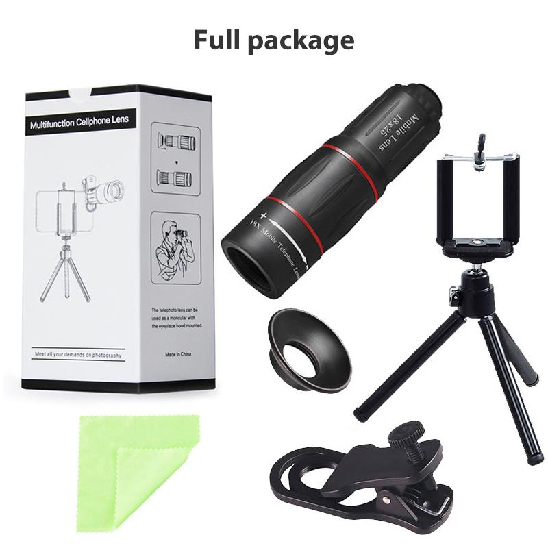 Telescope Telephoto Lens 18X Zoom lens with Tripod Monocular Mobile Phone camera Lens for Hunting Scope Sports Outdoor Camping