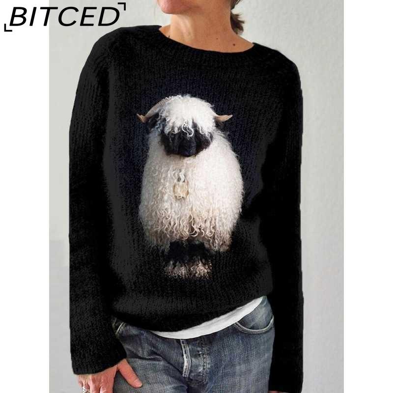 

BITCED Women s Patterned Pullover Sweater Casual Oversized Long-Sleeve Knit Top XXXXXL