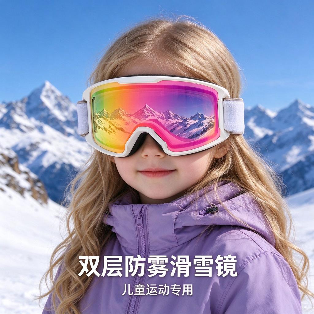 Children's ski goggles, double-layered, anti-fog, windproof, and sandproof, for outdoor sports, with colorful lenses, and can be fitted with