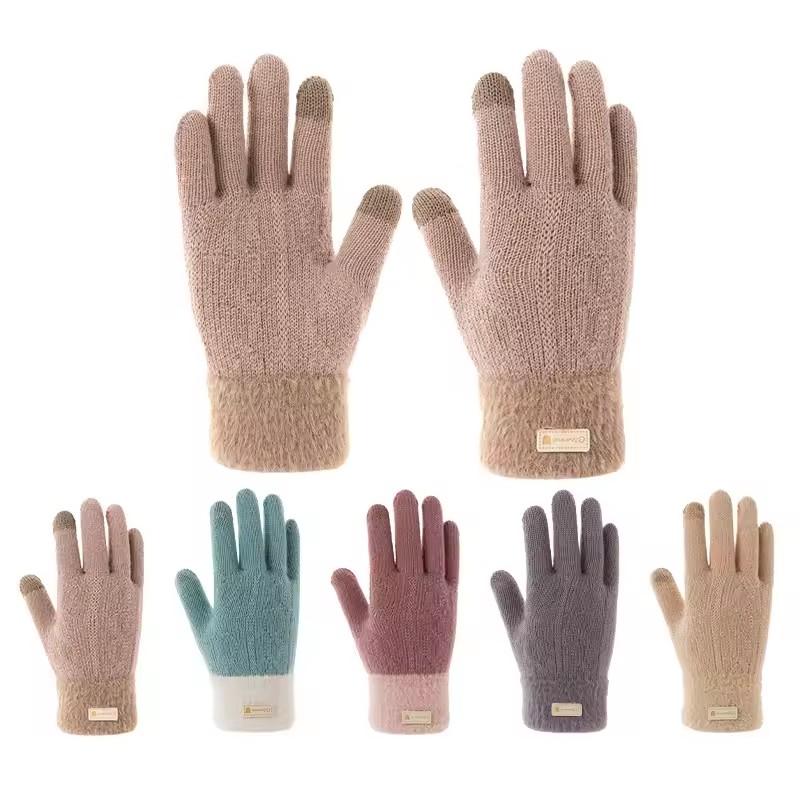 Winter Korean Knitted Gloves for Women High Elasticity Warm Fingered Gloves Thickened Splicing Versatile Gloves Daily Life Work