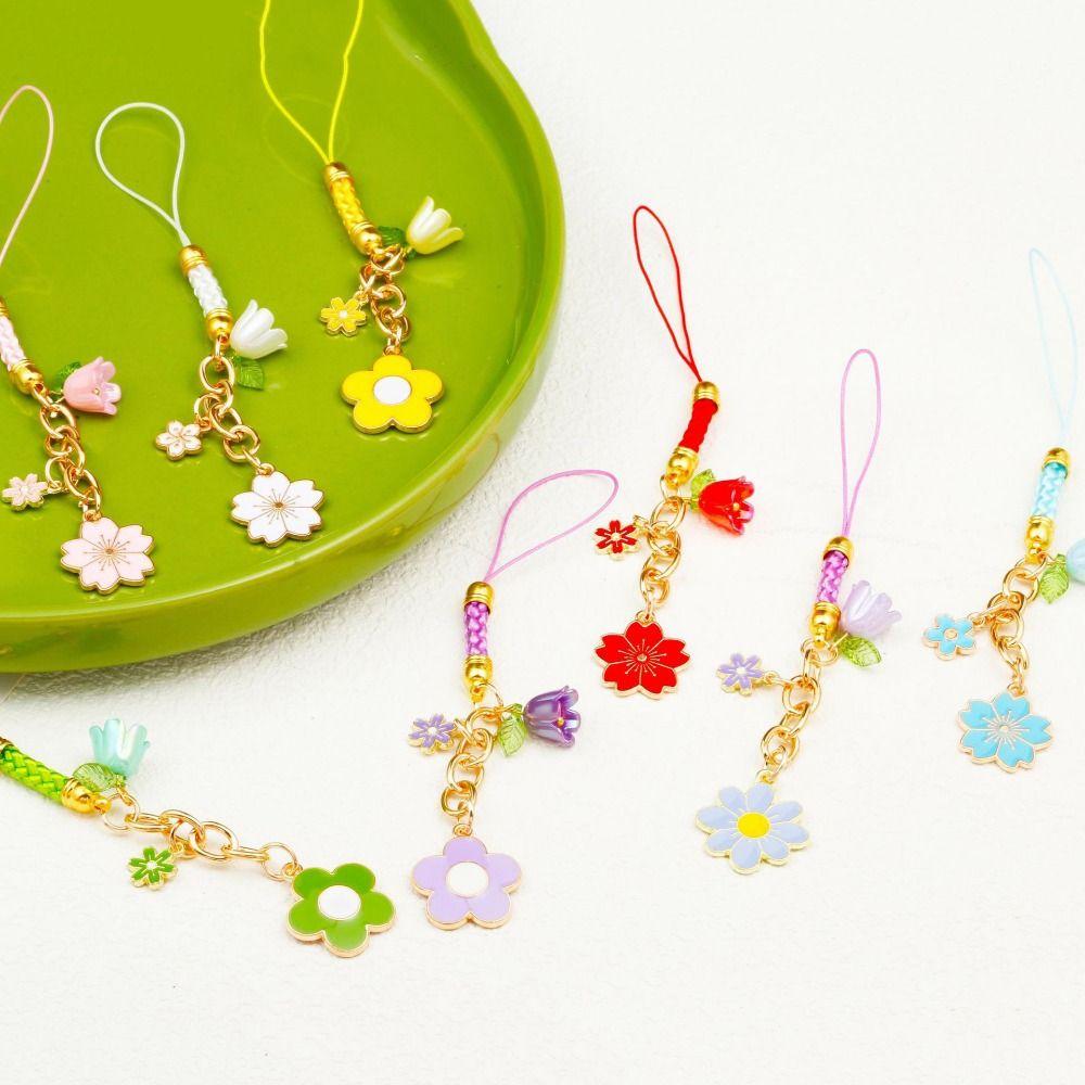 Sakura Mobile Phone Case Keychain Flower Mobile Phone Lanyard Keyring Flower Phone Lanyard  Car Key