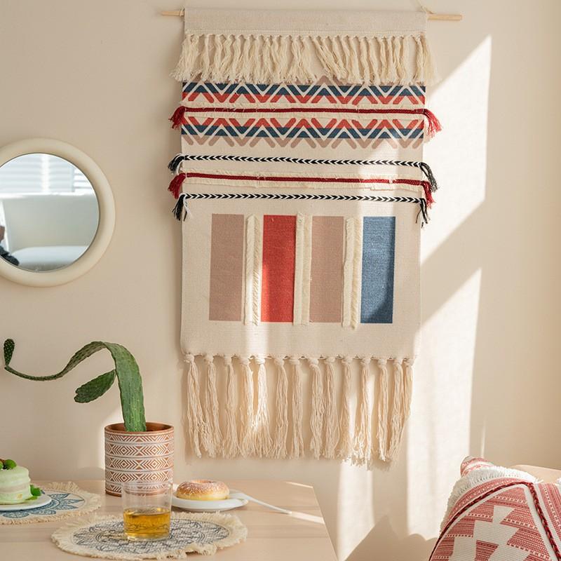 Indian Hand-woven Homestay Fringed Tapestry Decoration Nordic Meter Box Hanging Fabric Background Cloth Bedroom Hanging Cloth