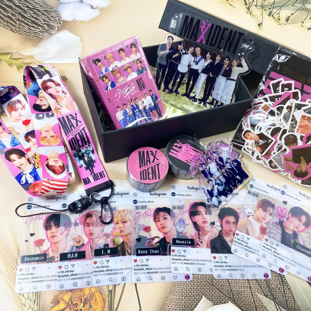 Stray Kids Maxident Gift Box,  Mini Album Merchandise Set Lomo Cards Acrylic Standee Keychain Lanyard Stickers Tape Kpop Gift for Stay Fans