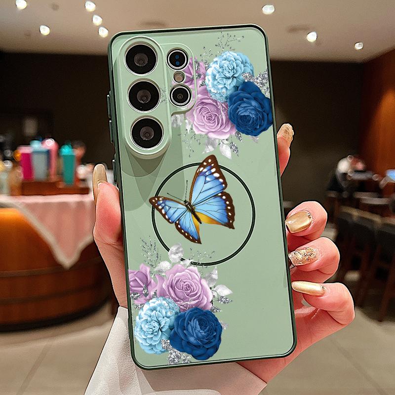Luxury Butterfly Print Case For Samsung S26 S25 Ultra S24 Plus S23 FE S22 Ultra A55 A56 A17 A37 A57 5G Skin Feel Hybrid TPU+PC Magnetic Phone Cover