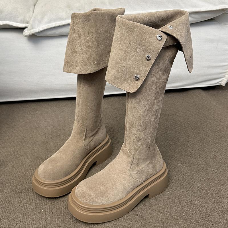 Thick-soled boots women's 2025 new autumn and winter over-the-knee suede boots women's thin tall knight boots