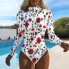 Women Long Sleeve One Piece Swimsuit Zip Front Ink Wash Print Print Rash Guard Surfing Bathing Suit