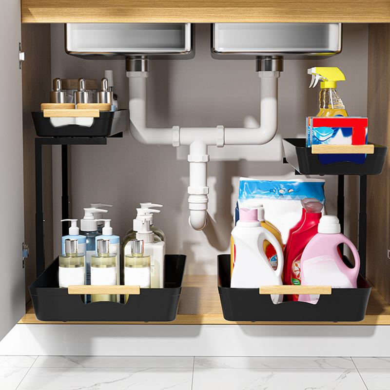 Pull Out Cabinet Organizer 2-Tier Under Sink Organizers And Storage Large Capacity Kitchen Baskets Home Organization For Laundry