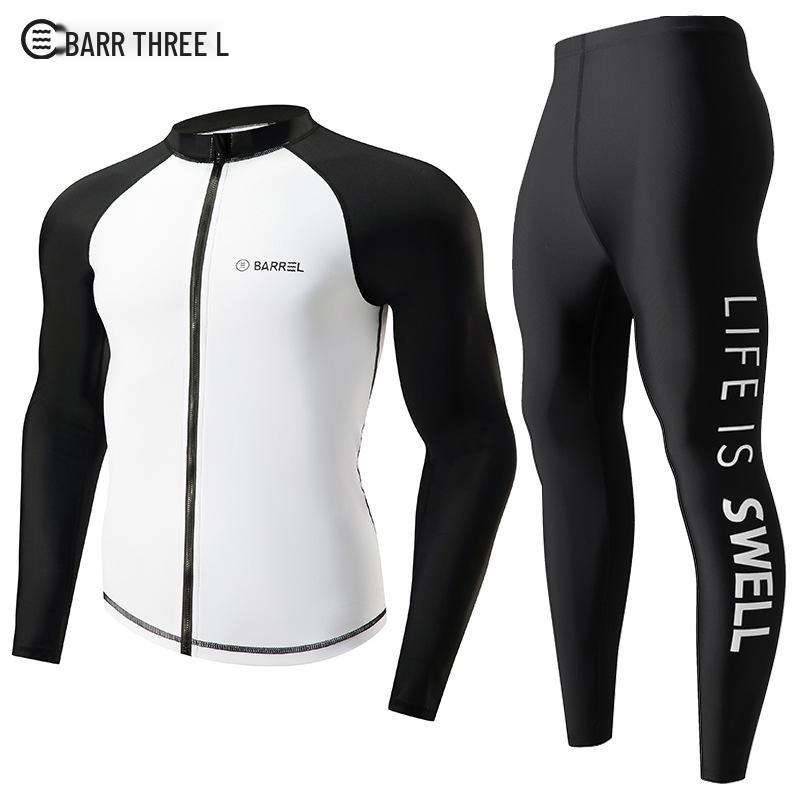 

Чоловічий швидкосохнучий сонцезахисний гідрокостюм з двох частин: Спортивний костюм з довгим рукавом та штанами для схуднення, захисту від сонця та серфінгу M