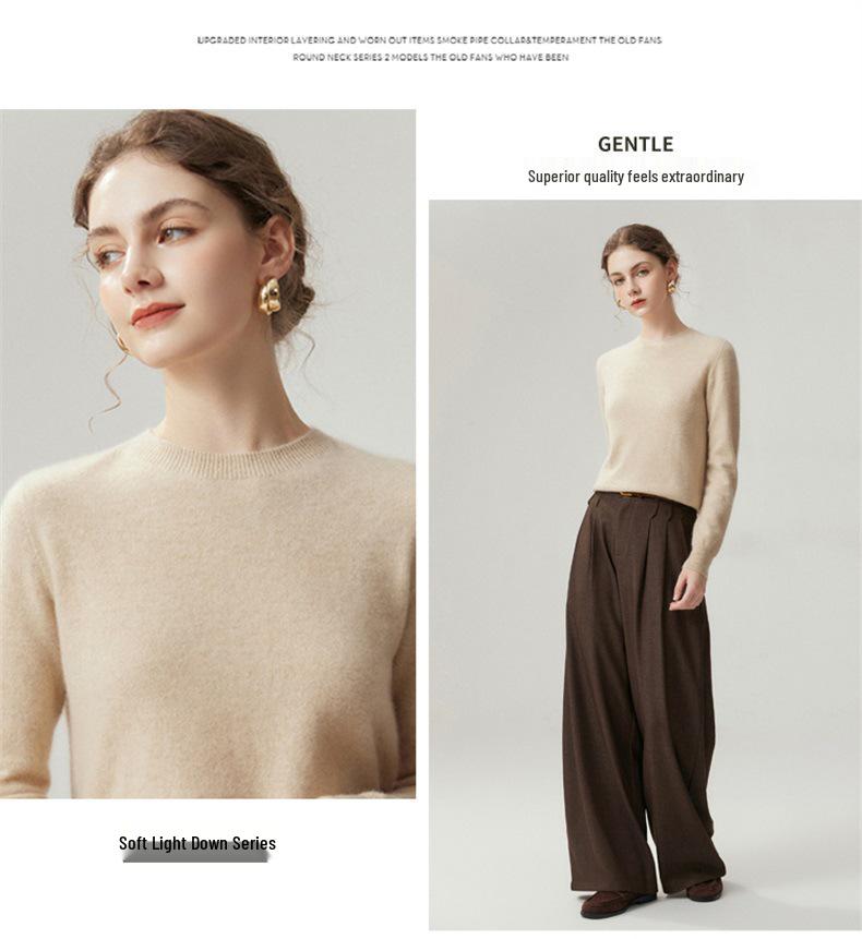 Women's Autumn/Winter Round Neck Pure Cashmere Knit Sweater