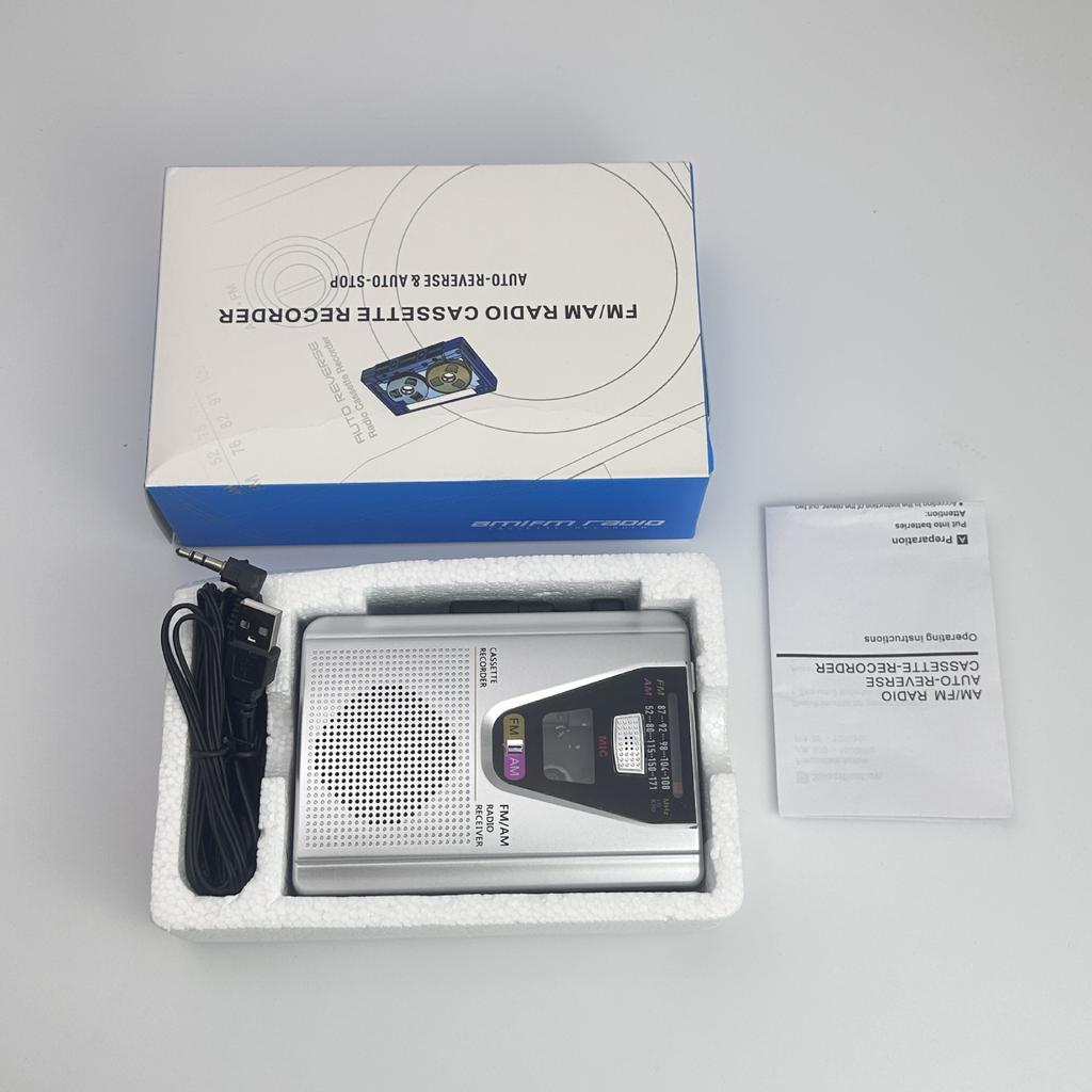 Auto Reverse Cassette Recorder Walkman AM/FM Radio Tape Player with Speaker DC Adapter Powered SR-701 Model Built-in Mic