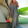 Women's Summer Fashion V-neck Solid Color Large Size Loose Long Large Swing Short-sleeved Dress
